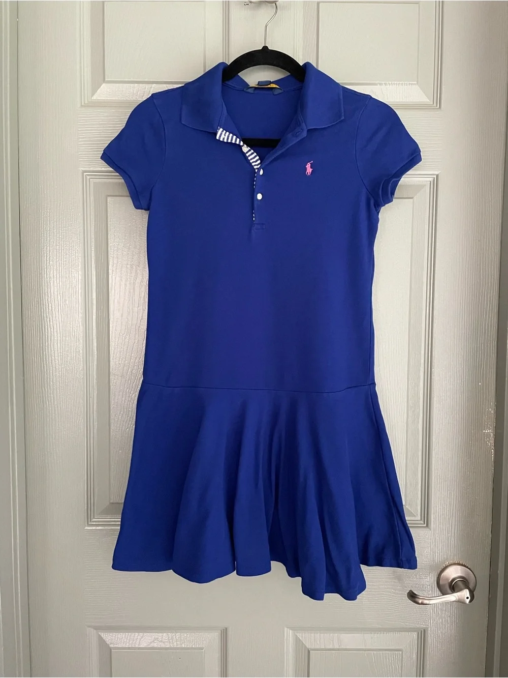 Ralph Lauren Girls Cobalt Blue Polo Dress with Pink Pony Accent Size Large 10/12
